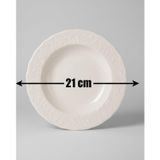 6 Kişilik Kabartma Desen Pera Yemek Tabağı 21cm Krem Rengi