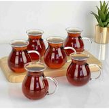 6 Kişilik Keyfi Ala Borasilikat Cam Kulplu Çay Bardağı - Şeffaf