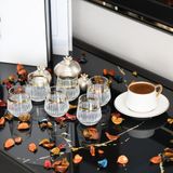 6 Kişilik Lav Altın Yaldız Cam Su Bardak Seti, Kahve Yanı ve Çeyizlik Takım - Seçenek 1