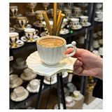 6 Kişilik Lüks Istiridye Incili Gold Kahve Fincanı - Beyaz - 100 ml