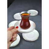 6 Kişilik Porselen Çay Tabağı Gold Yaldızlı 6 Adet Sade Modern Çay Tabak -Çizgili