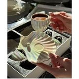 6 Kişilik Sedefli Incili Porselen Kahve Fincanı - Altın - 90 ml