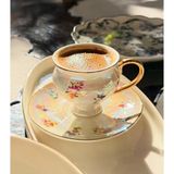 6 Kişilik Sedefli Vintage Çiçek Kahve Fincan Takımı
