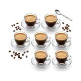 6 Kişilik Şeffaf Cam Kahve Fincan Takımı - 12 Parça Modern Espresso ve Türk Kahvesi Seti - Dayanıklı Cam Fincan ve Tabak Seti - 001-Renkli