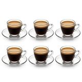 6 Kişilik Şeffaf Cam Kahve Fincan Takımı - 12 Parça Modern Espresso ve Türk Kahvesi Seti - Isıya Dayanıklı Cam Fincan ve Tabak Seti