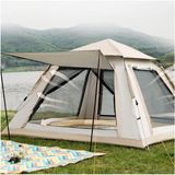 6 Kişilik Tam Otomatik 4 Mevsim Kamp ve Plaj Çadırı Tenteli Pencereli Su Geçirmez 240X240X160 cm Tek Ebat Bej - 318-Kahve