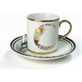 6 Kişilik Tavus Kuşu Desenli Porselen Türk Kahvesi Fincan Takımı - 90 ml - Renkli