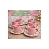 6 Kişilik Türk Kahvesi Fincanı Takımı,12 Parça,90 ml Seramik Set,Mikrodalga/Bulaşık Makinesine Uygun Pembe
