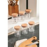 6 Lı Baharatlık Seti - Vakumlu Ahşap Kapak | 450 Ml | Şeffaf Akrilik (Cam Değildir) | Etiketli