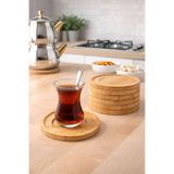 6 Lı Bambu Yuvarlak Çay Tabağı/Çay Bardağı Tabağı