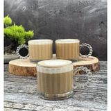6 Lı Boncuk Desen Kulplu Cam Kupa 300 Cc Beyaz