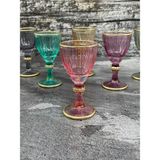 6 Lı Cam Renkli Yaldızlı Kahve Yanı Su Bardağı Kadeh Kupa Bardak 75ML