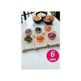 6 Lı Çift Cidarlı Optikli-Çizgili-Fitilli Mini Sosluk Drajelik Lokumluk Sunumluk - Kahverengi