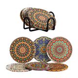 6 lı Çini Desenli (Autum) Metal Bardak Altlığı ve Metal Stand