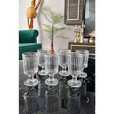 6 Lı Çizgili Ayaklı Kahve Yanı Su Bardağı | Origami Çizgili Meşrubat Bardağı | Ayaklı Sunum Bardağı - Beyaz - 150 ml