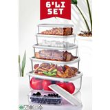 6 Lı Dikdörtgen Beyaz Saklama Kabı Seti 300 ml-500 ml 800 ml 1200 ml 1900 ml 2900 ml