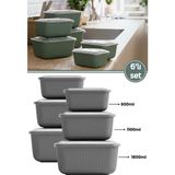6 Lı Erzak Gıda Saklama Kabı, Buzdolabı Düzenleyici Organizer 6 Lı Set 2X(600ML,1100ML,1800ML) Gri - Renk