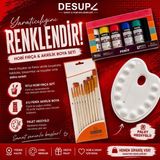 6 Lı Fırça-Boya-Palet Akrilik Tuval Guaj Sulu Boya Hobi ve Profesyonel Boyama Fırça Seti - 10'LU FIRCA - FENIX BOYALI