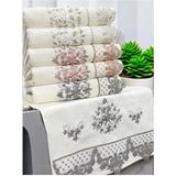 6 Lı Kadife Lüks Fransız Güpürlü Sırma Işlemeli Çeyizlik 50X90 El ve Yüz Havlusu - Bej - 50 x 90 cm