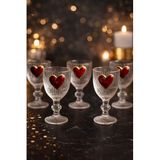 6 Lı Kristal Cam Kahve Yanı Su Bardağı Kalp Bardak Kalpli 75ml