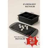 6 Lı Mega Boy Silikon Buz Kalıbı & 160 Lı Minik Küpler Buz Kalıbı Silikon Antrasit Gri