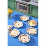 6 Lı Pasta Sunum Tabağı Seti - Modern Kuş Desen Çizgili Kek Tatlı Kurabiye Tabak Takımı Mavi - 17 Cm