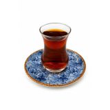 6 lı Porselen Çay Tabağı, Porselen Çay Tabak Mavi Çiçekli