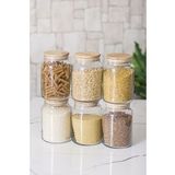 6 Lı Set Bambu Kapaklı Cam Kavanoz & Erzak Saklama Kabı 800 Ml Orta Boy ( Vakum Kapak )