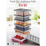 6 Lı Set Freshbox Mikrodalga Ve Difrize Uygun Saklama Kabı Set - X6 0,6 Lt Gri