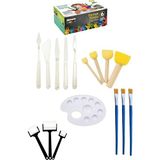 6' Lı Set Parmak Boya, Ponpon, Palet, Resim Fırça, Rulo Sünger, Plastik Spatula ,boyama Etkinlik Set