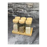 6 Lı Stantlı Bambu Kapaklı Kare Baharatlık Kavanoz Seti Takımı 300ml