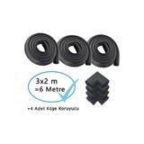 6 Metre Kenar + 4 Adet Köşe Siyah Kauçuk Kenar Koruyucu - 10 x 10 cm - Renkli