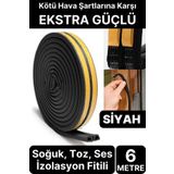 6 Metre Siyah Pvc Doğrama Kapı Pencere Soğuk Geçirmez Sızdırmaz Izolasyon Fitil Yapışkanlı 3x2=6 mt