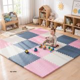 6 Parça 50x50 Puzzle Mat - 100x150 cm Kurulumlu Oyun Spor Matı Puzzle Halı Tatami 13m (beyaz-pembe-lacivert)