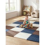 6 Parça 50x50 Puzzle Mat - 100x150 cm Kurulumlu Oyun Spor Matı Puzzle Halı Tatami 13m (kahverengi-lacivert-beyaz)