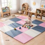 6 Parça 50X50 Puzzle Mat - 100X150 cm Kurulumlu Oyun Spor Pilates Matı Puzzle Halı Tatami 13MM - 100 x 150 cm - Beyaz - Pembe - Lacivert
