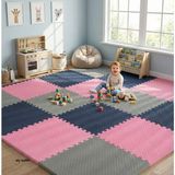 6 Parça 50X50 Puzzle Mat - 100X150 cm Kurulumlu Oyun Spor Pilates Matı Puzzle Halı Tatami 13MM - 100 x 150 cm - Pembe - Gri - Lacivert