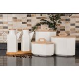 6 Parça Bambu Standlı 2’li 1000 ml Yağdanlık ve 3’lü Porselen Çay Şeker Tuz Kahve Kavanoz Seti
