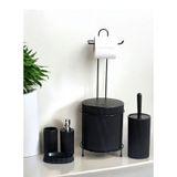 6 Parça Banyo Seti Metal Stantlı, Çöp Kovalı, WC Kağıtlık, Tuvalet Fırçası, Katı ve Sıvı Sabunluklu (SİYAH)