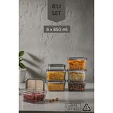 6 Parça Contalı ve Sızdırmaz Kapaklı Saklama Kabı Seti – Buzdolabı ve Kuru Gıda Uyumlu 6X850ML - 850 ml
