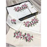 6 Parça Etamin Işlemeli Kutulu Seccade Takımı Çeyizlik Bohçalık Gelin Damat Seccade Seti - 70 x 120 cm - Bej