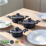 6 Parça Granit Mini Tencere SETI-12CM-14CM-16CM-YANMAZ Yapışmaz-Porsiyonluk