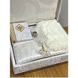 6 Parça Kadife Seccade Takımı Çeyizlik Bohça Sandıklı Gelin Damat Seti - 70 x 120 cm - Ekru