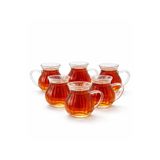 6 Parça Keyfi Ala Kulplu Çizgili Tombul Çay Bardağı Borosilikat Cam 200 ml
