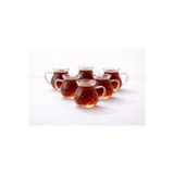 6 Parça Keyfi Ala Kulplu Damla Model Tombul Çay Bardağı Borosilikat Cam 200 ml