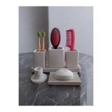 6 Parça Mermer Desen Beton Banyo Seti Diş Fırçalık Tütsülük Mumluk Tepsi Sabunluk TR3123