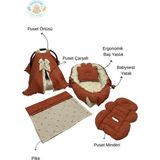 6 Parça Müslin Waffle Babynest Seti Taşınabilir Bebek Yatağı Pike Yastık Puset Takımı Örtüsü Minderi Happy Baby Dikiş Atölyesi - Kiremit