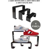 6 Parça Pleksi Siyah Kademeli Ayakkabı Rafı & Ayakkabı Teşhir Standı & Organizer Raf