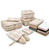 6 Parça Valiz Düzenleyici Organizer Seti- Seyahat Bavul İçi Düzenleme Çantası, Packing Cube Organizer Seti (Krem Ekose)