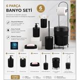 6 Parçalı Banyo Aksesuar Seti, Siyah, Modern Tasarım, Sıvı Sabunluk, Diş Fırçalık, Sabunluk, Tuvalet Fırçası, Çöp Kovası (SİYAH)